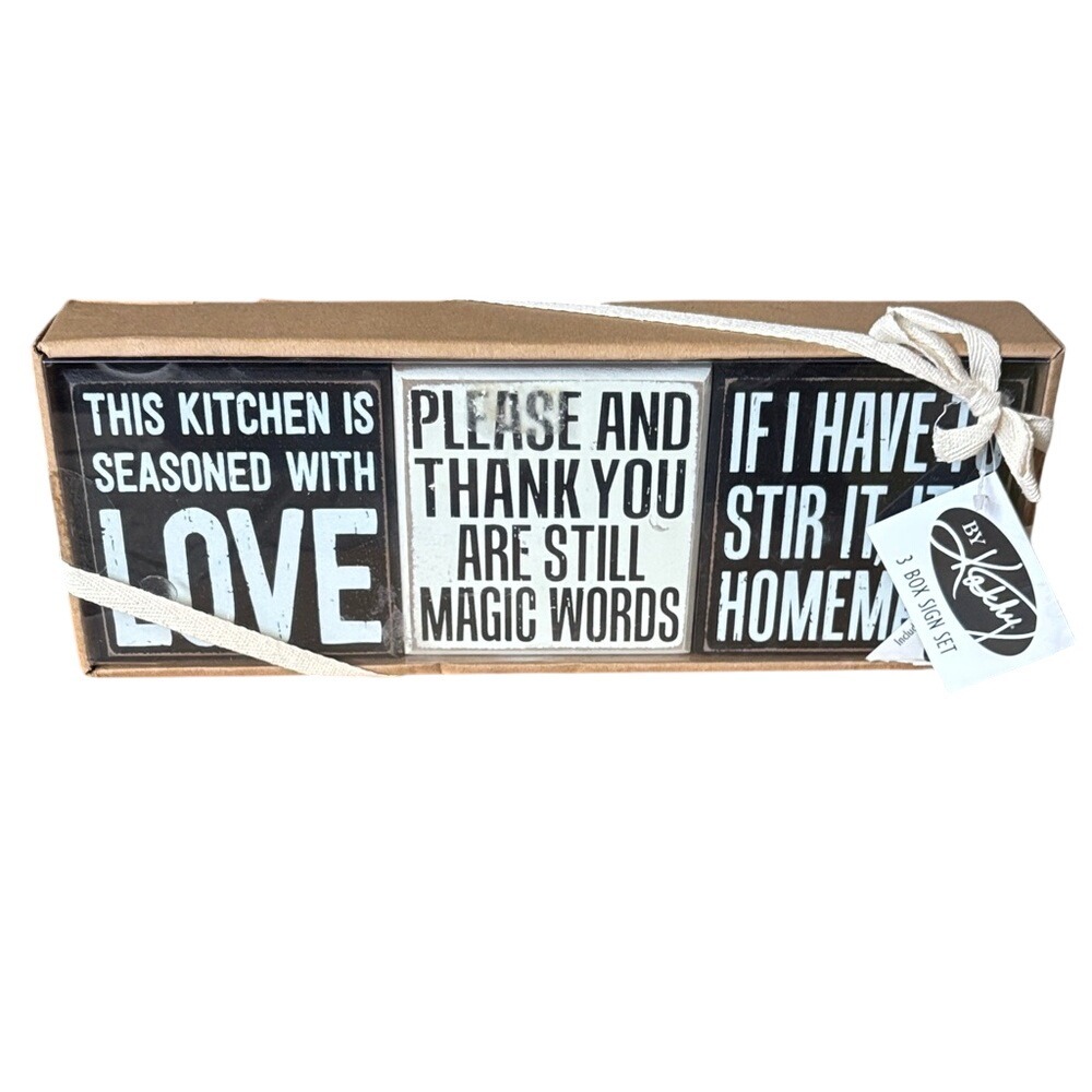 By Kathy Primitives Funny Kitchen Signs Trio Gift Box Accent Decor Rustic 4" NEW